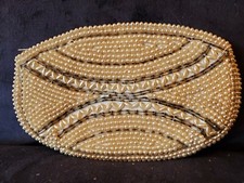 Vintage NOTO Coin Change Purse Bag Pearl Bead Beaded Ivory Satin Lined MINT