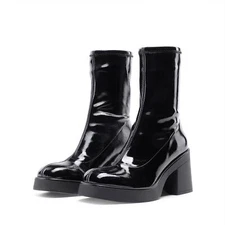 Women's Ankle Boots High Heels Square Toe Comfort Party Dress Booties Shoes