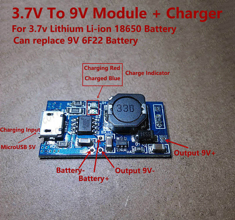 Module Boost DC-DC - Convertit 3.7V/4.2V (Li-ion) Vers 5V/9V/12V - Carte Électronique Neuf