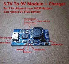 USB 5V Lithium Li-ion Lipo Battery Charger Module 3.7V Step Up 9V 6F22 Converter