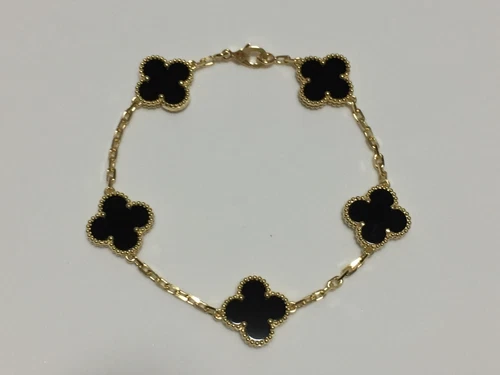 VC & Arpels Vintage Alhambra 18K YG 5 Motifs Onyx Bracelet - Bild 3 von 5