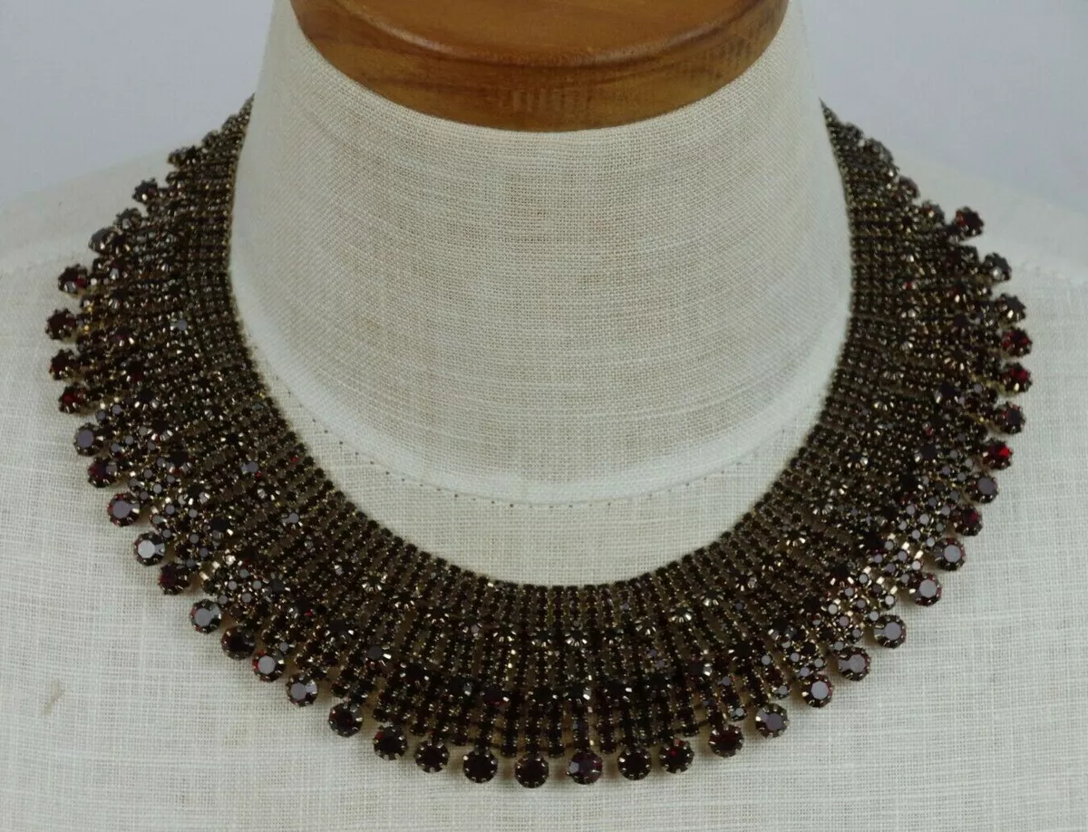 Fashion Bib Statement Collar Necklace Red Crystals Stainless Steel