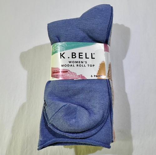 K Bell Women's Modal Roll Top Crew Socks , Fits Shoe Size 5.5-10, 6 Pairs - Picture 3 of 4