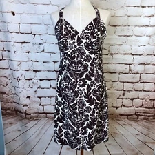 Trina Turk Brown and White Floral Damask Print Dress Criss Cross Back Size 2