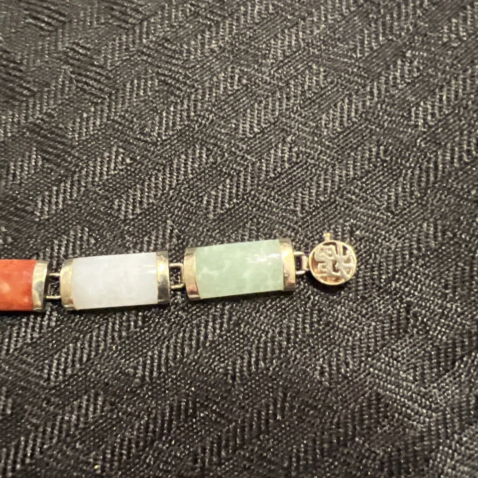 Винтажный браслет из желтого золота 14 карат с благословляющим нефритом ониксом звеньями азиатская застежка Гонконг - Изображение 2 из 4