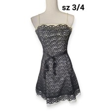 Vintage Gunne Sax Jessica McClintock sz 3/4 Black White Tea Length Formal Dress