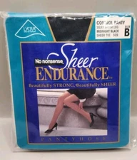 No Nonsense Sheer Endurance Pantyhose Control Top Sz. B Sheer Toe Midnight Black