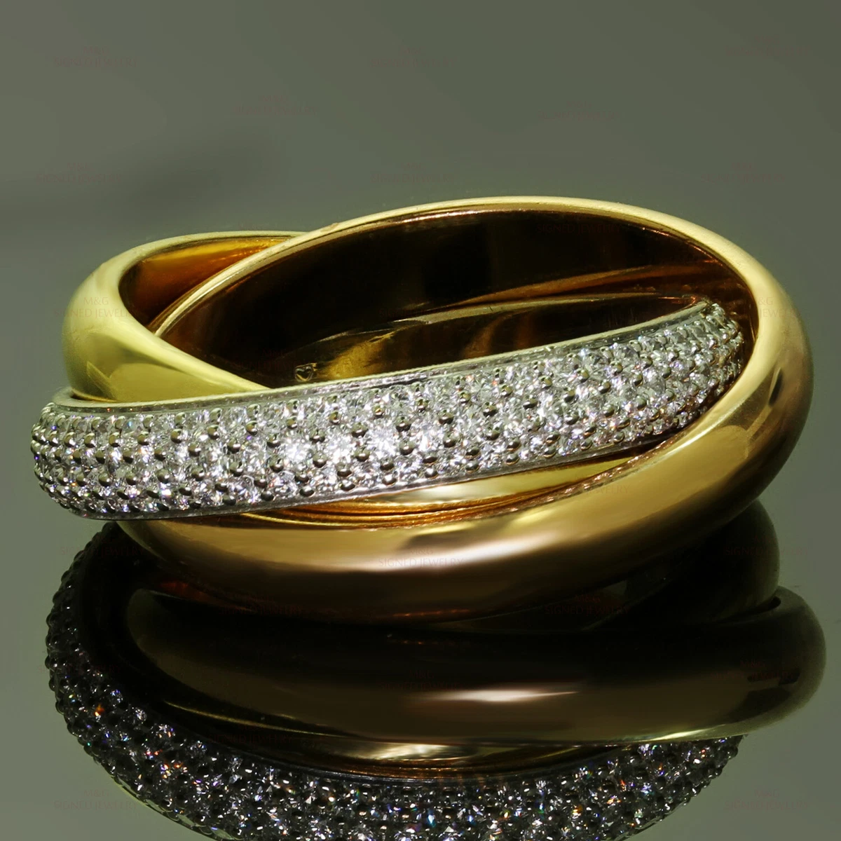 Classic CARTIER Trinity Diamond Multicolor Gold Band Ring Size 58