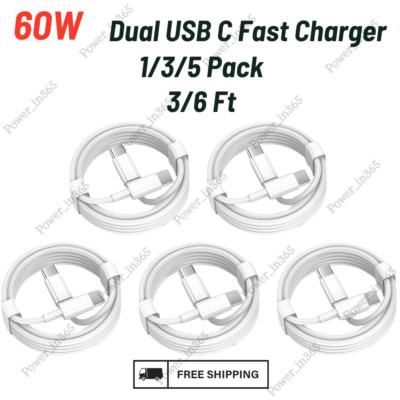 60W USB-C to USB-C Fast Charger Charging Cord PD Cable Lot For Samsung iPhone 15