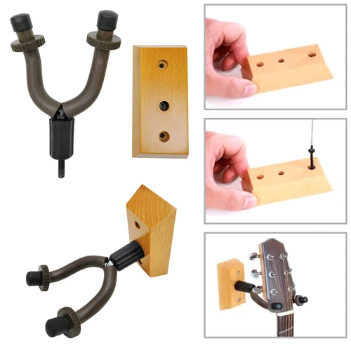 Heavy Duty Guitar Hanger Holder Hooks Instrument Display Wall Mount w/ Wood Base