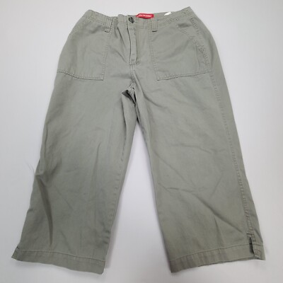 Gloria Vanderbilt Pants Womens 14 Petite Green Beige Capri Stylish Ladies