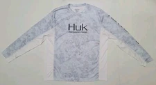 Huk Mens Shirt XL Blue Camo Performance Fishing Breathable Crew Neck