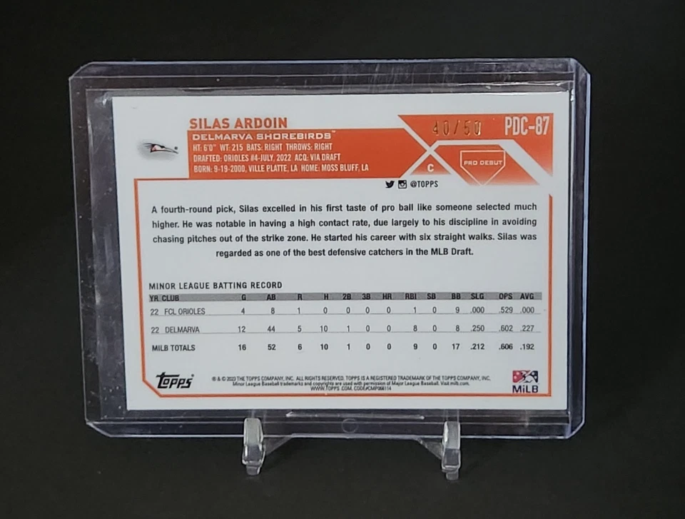 2023 TOPPS CHROME PRO DEBUT   #PDC-87 Sirlas Ardoin Gold Mini Diamond /50 - Image 2 of 3