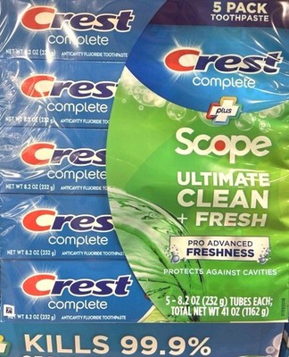 Crest Complete Plus Scope Ultimate Clean + Fresh Toothpaste 5 Pack 8.2 oz