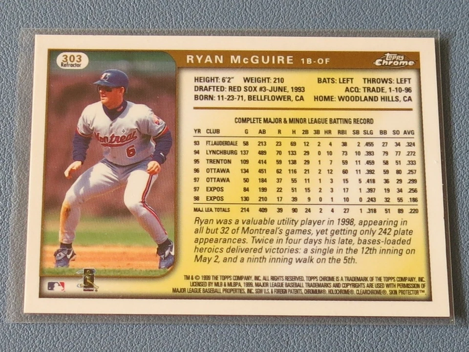 1999 Topps Chrome #303 Ryan McGuire Refractor parallel Montreal Expos - Image 2 of 3