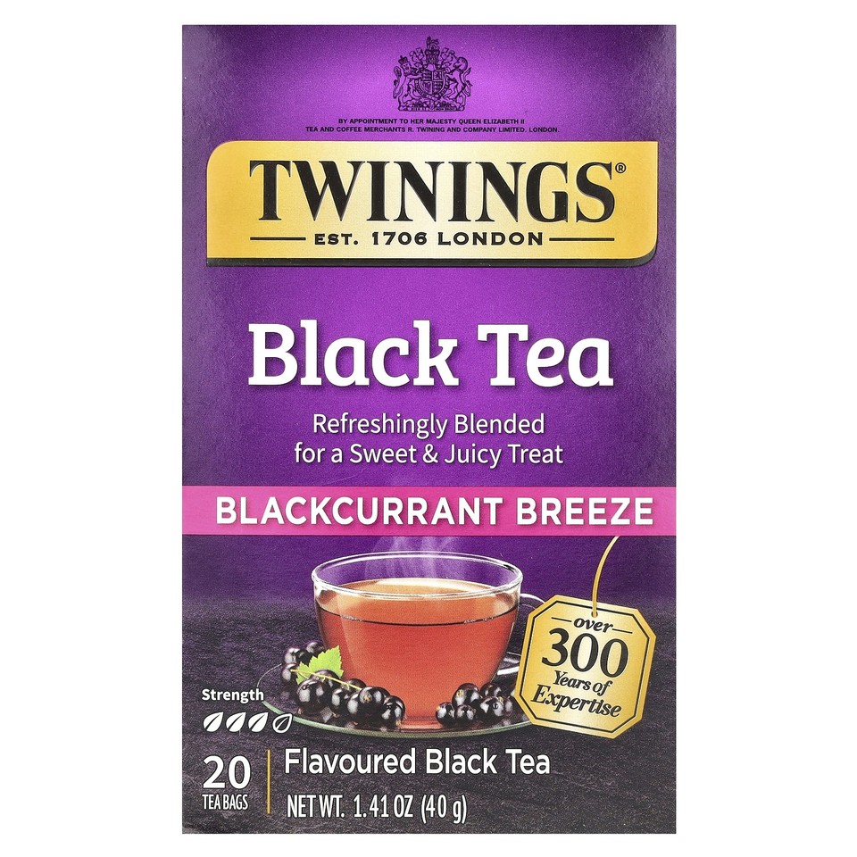 Flavored Black Tea, Blackcurrant Breeze, 20 Tea Bags, 1.41 oz (40 g)