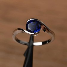 LabCreated Blue Sapphire Women's Wedding Ring 14K White Gold Plated 2Ct Round