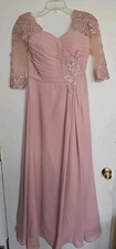 Chiffon Mother of The Bride Dresses 3/4 Sleeves Evening BLUSH ROSE Lace Closure