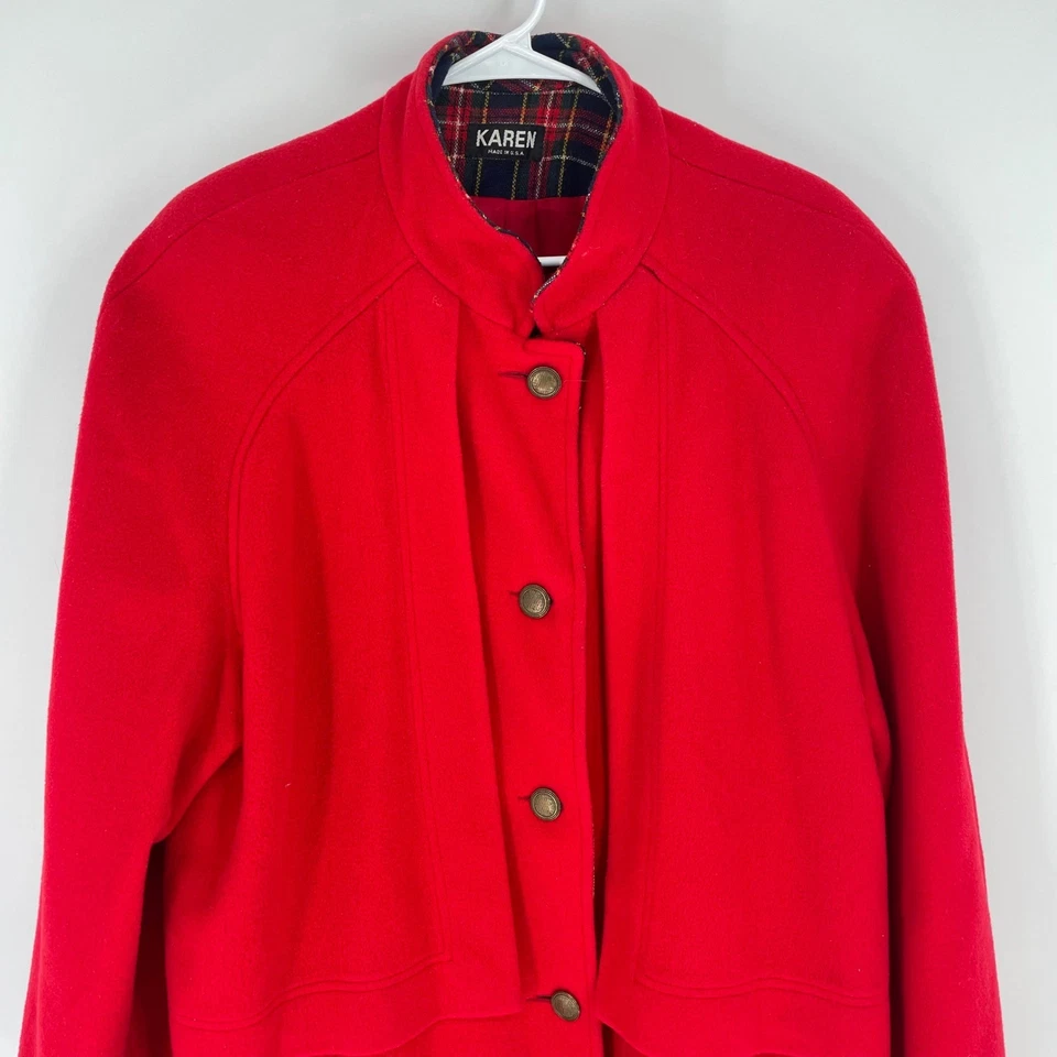 Abrigo de Lana Karen De Colección Años 90 De Gran Tamaño Cuadrado Navidad Rojo Mujeres XL Retro Y2K Cuadros Foto 3 de 4