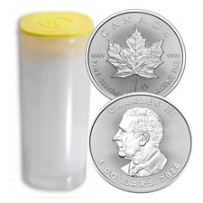 Roll of 25 - 2026 1 oz Canada 9999 Fine Silver Maple Leaf $5 Coin BU