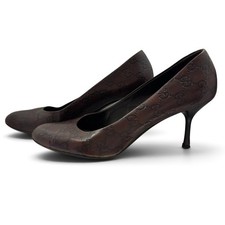 Vintage Gucci Guccissima Pumps Brown Leather Embossed Interlocking GG US11B