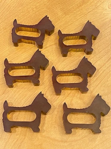 1940's Bakelite Catalin Scottie Dog Napkin Ring Set of 6