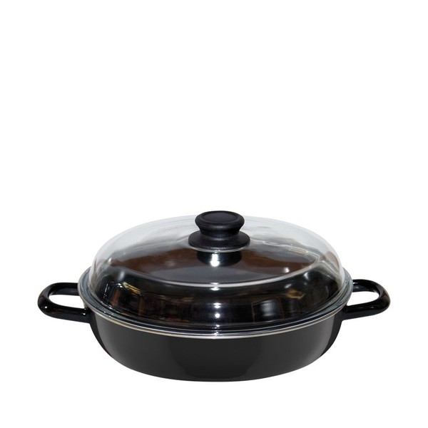 Riess Classic Schwarzemaille Schmorpfanne 20 Cm Hoch Mit Glasdeckel - Emaille-image