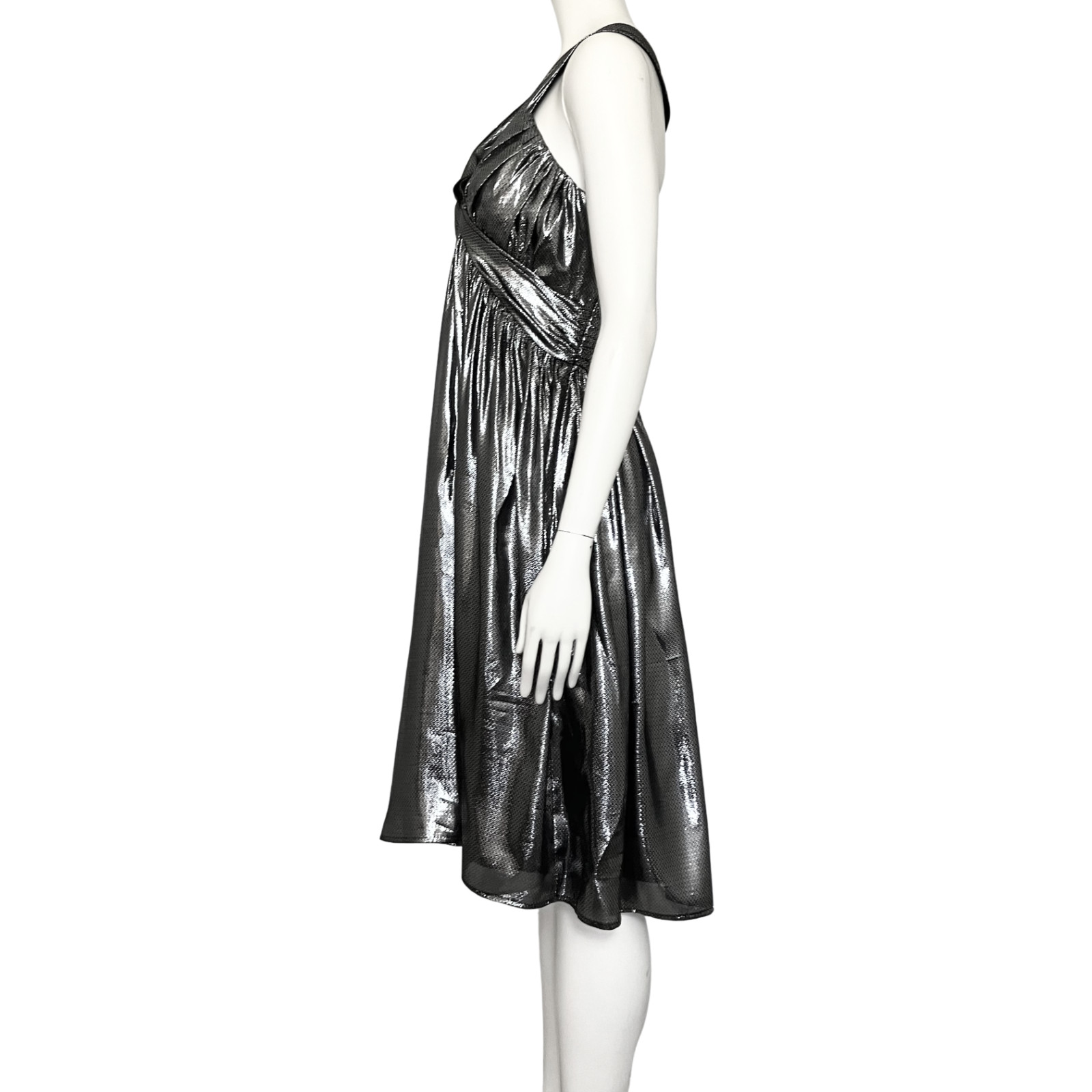 Calvin Klein Silk Blend Gunmetal Metallic Party Dress. L/XL Babydoll Cocktail thumbnail 4