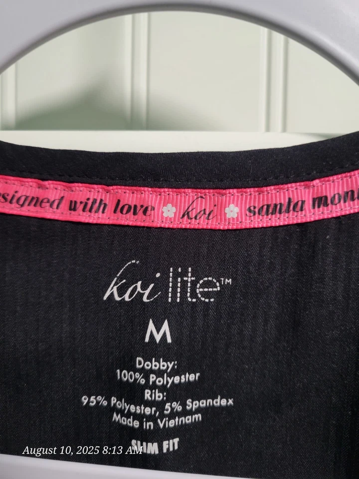 KOI LITE SIZE M SLIM FIT Black V-NECK-STRETCH PANELS WOMEN'S SCRUB TOP - Image 3 of 4