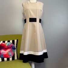 Calvin Klein Tan Colorblock Sleeveless Fit and Flare Dress 10 Work Cocktail