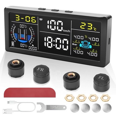 Wireless Solar USB Auto Reifendruckkontrollsystem TPMS mit 4 externe Sensoren
