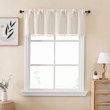 Boho Valances Curtains for Kitchen Living Room, 52"W x 18"L Pack of 1 Cream