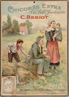 RARE Original Vintage French Poster Chicoree Extra, a la Belle Jardiniere c.1900