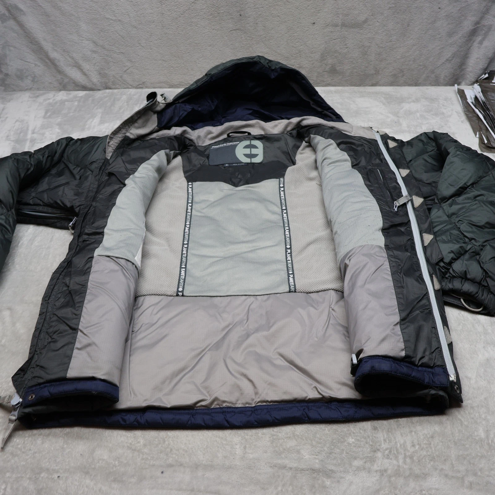 Planet Earth Down Jacket Mens Medium Blue Insulated Quilted Pit Zip Puffer VTG - product detail image 7