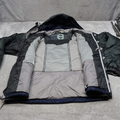 Planet Earth Down Jacket Mens Medium Blue Insulated Quilted Pit Zip Puffer VTG image 7