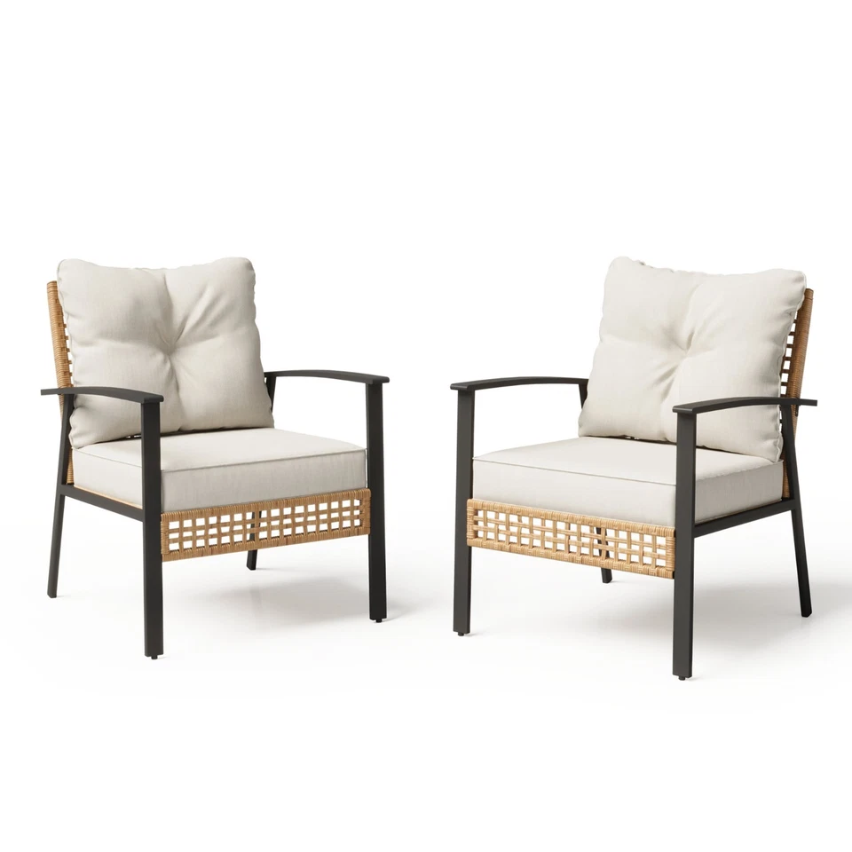 LAUSAINT HOME Juego de Bistro Patio Ratán, 2 Sillas de Mimbre con Cojines, Beige Foto 2 de 4