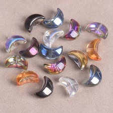 50pcs Crescent Moon Shape 14x9mm Colorful Plated Crystal Glass Loose Beads Lot