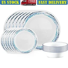 18 Piece Glass Dinnerware Set Microwave Safe Lightweight Chip Resistant Plates