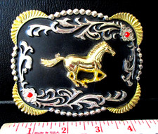 Horse Silver Gold Colored Western Style Belt Buckle Large 4.5" Collectible
