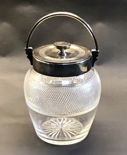 Vintage Silver plate & Cut Glass Jam Or Biscuit Jar “ H&H” Hukin & Heath?