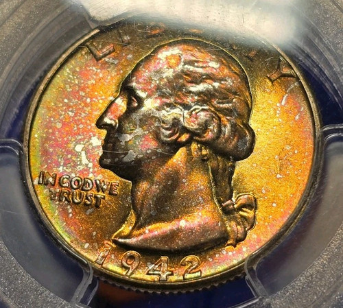1942 P Washington Quarter PCGS MS67+ CAC Plus Grade Rainbow Toned Monster Color - Picture 7 of 13