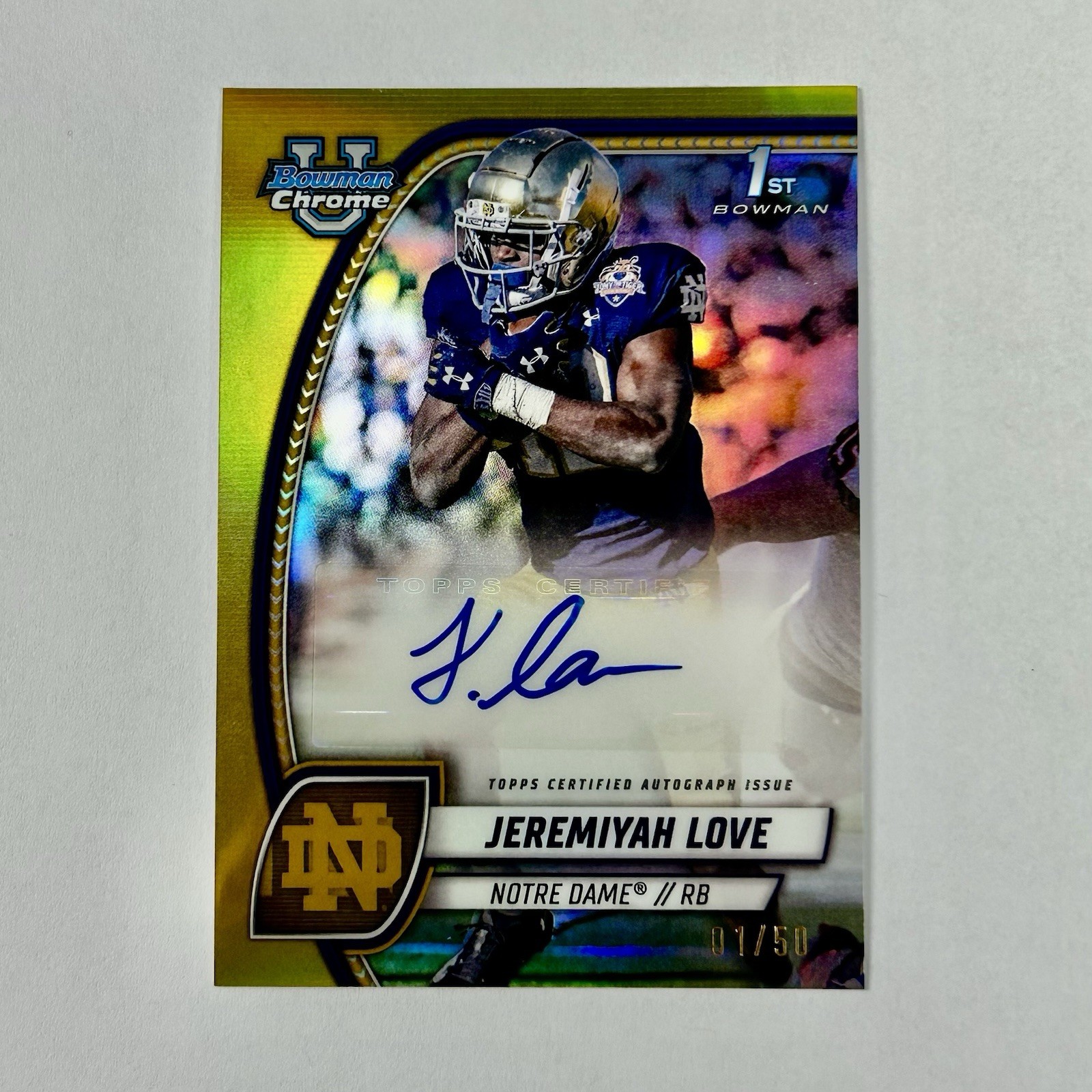 2024 Bowman Chrome U Jeremiyah Love 1st Prospect Gold Refractor Auto 01/50 SSP