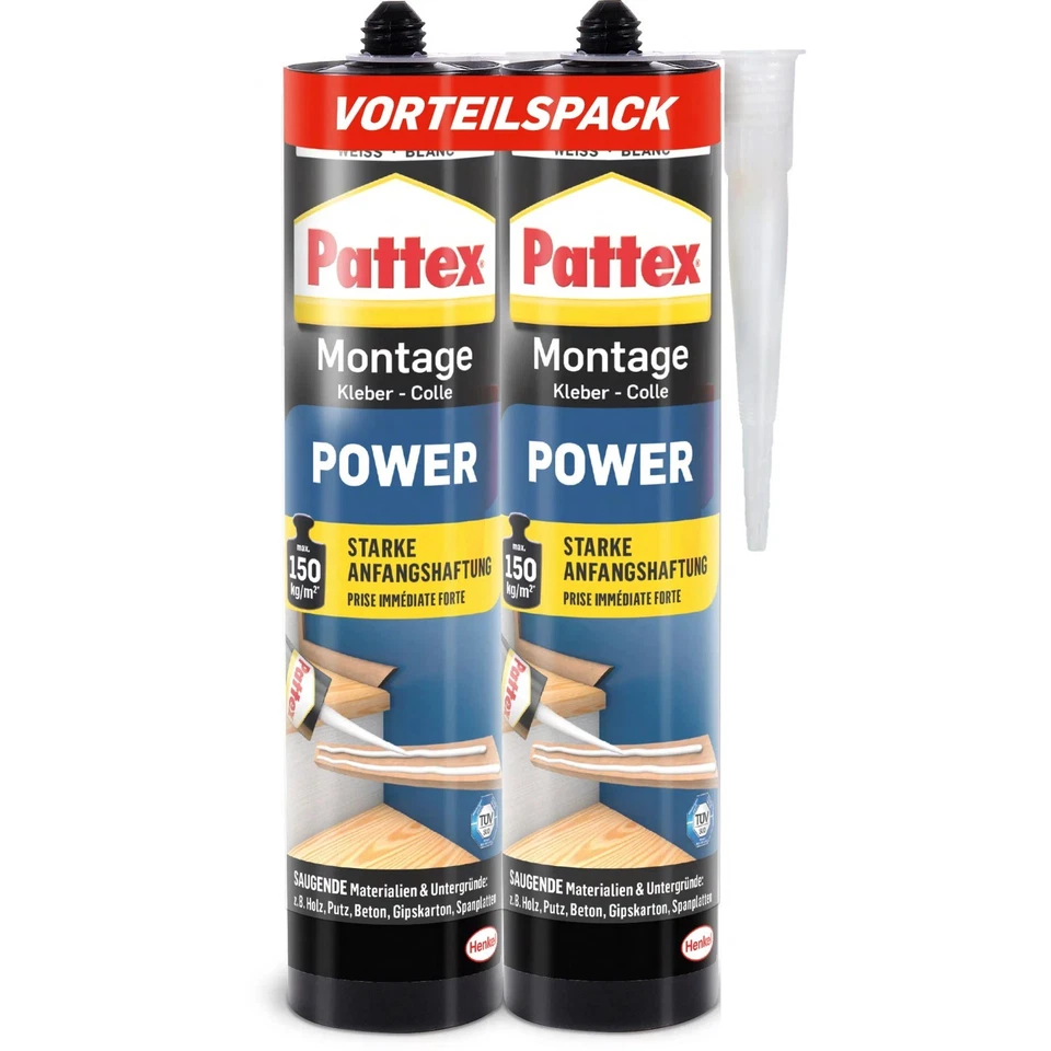 Pattex Power Montagekleber 2-er Set - Weiß, 370g (PXP37)
