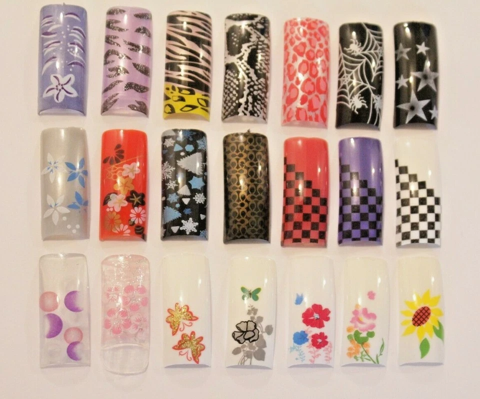 Conjunto 20 peças pontas de nail art falsas pré-projetadas unhas acrílicas falsas glitter metálico - Imagem 3 de 4