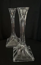 TOSCANY Heavy 24% Lead CRYSTAL CANDLESTICKS Tall Candle Holders Clear Modern 10"