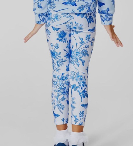 $58 Terez Kids Girls Blue Floral Stretch USA Skinny Leggings Pants Size 16 - Picture 2 of 3