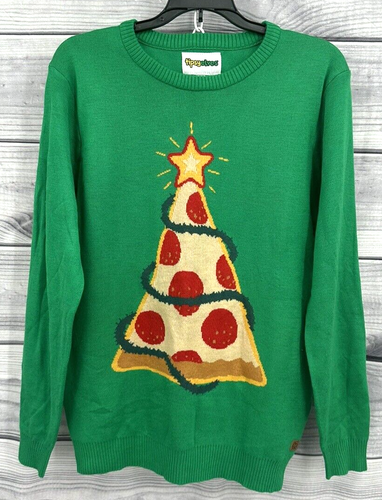 TIPSY ELVES PIZZA UGLY CHRISTMAS SWEATER Youth Boy Or Girl Size XL 12 GREEN - Picture 4 of 7