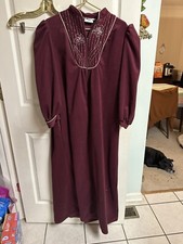 80s 90s Sears At Home Wear Housecoat Robe L 16/18 Burgundy Purple Floral Zip Mom