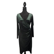 Banana Republic Velvet Wrap Dress Womens XS Green Long Sleeve Stretch Ruched