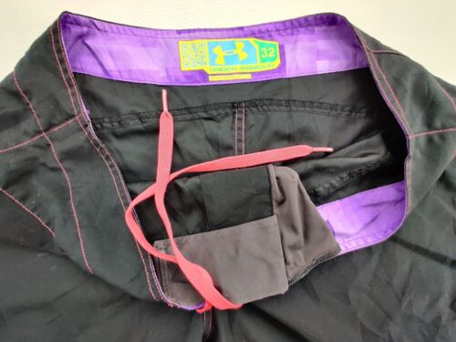 Under Armour Men's 32x11" Black with Pink Stitch Swim Board Shorts - Picture 2 of 11